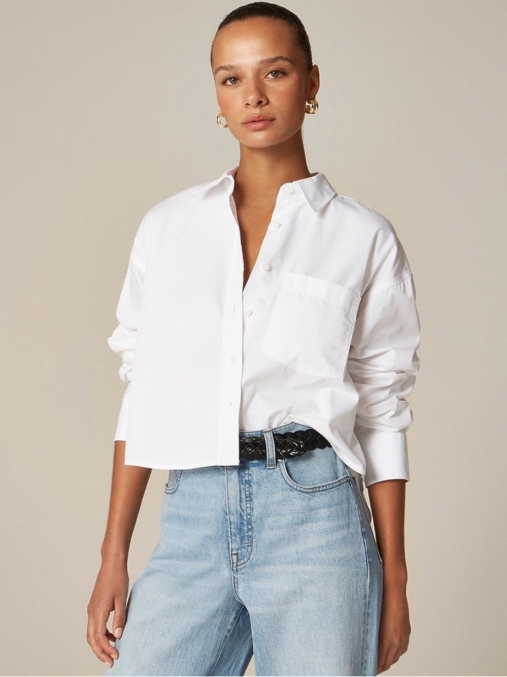 NWT J. Crew Etienne Crop Button Up Shirt Size XXS Oversized Fit White $98 CI530